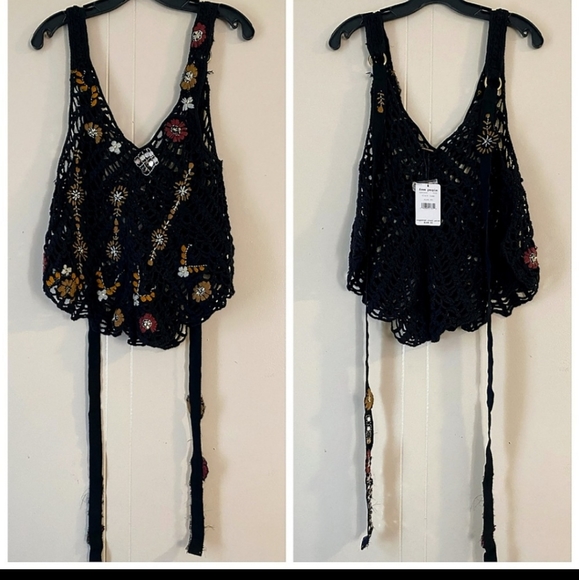 FREE PEOPLE Last Rose Embroidered Crocheted Boho Festival Top NEW - Picture 11 of 13